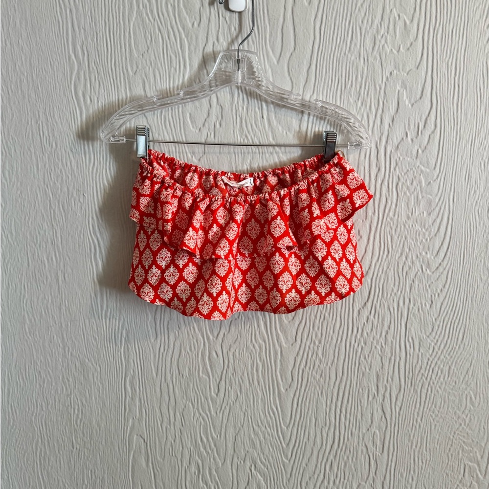 Love Tree Red and White Off-Shoulder Ruffle Top